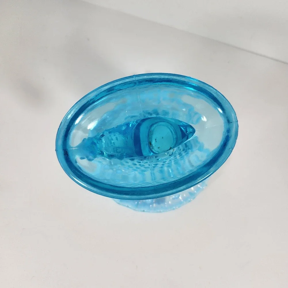 Fenton Blue Opalescent Hobnail Cornucopia Candle Holder Ruffled Rim Vase